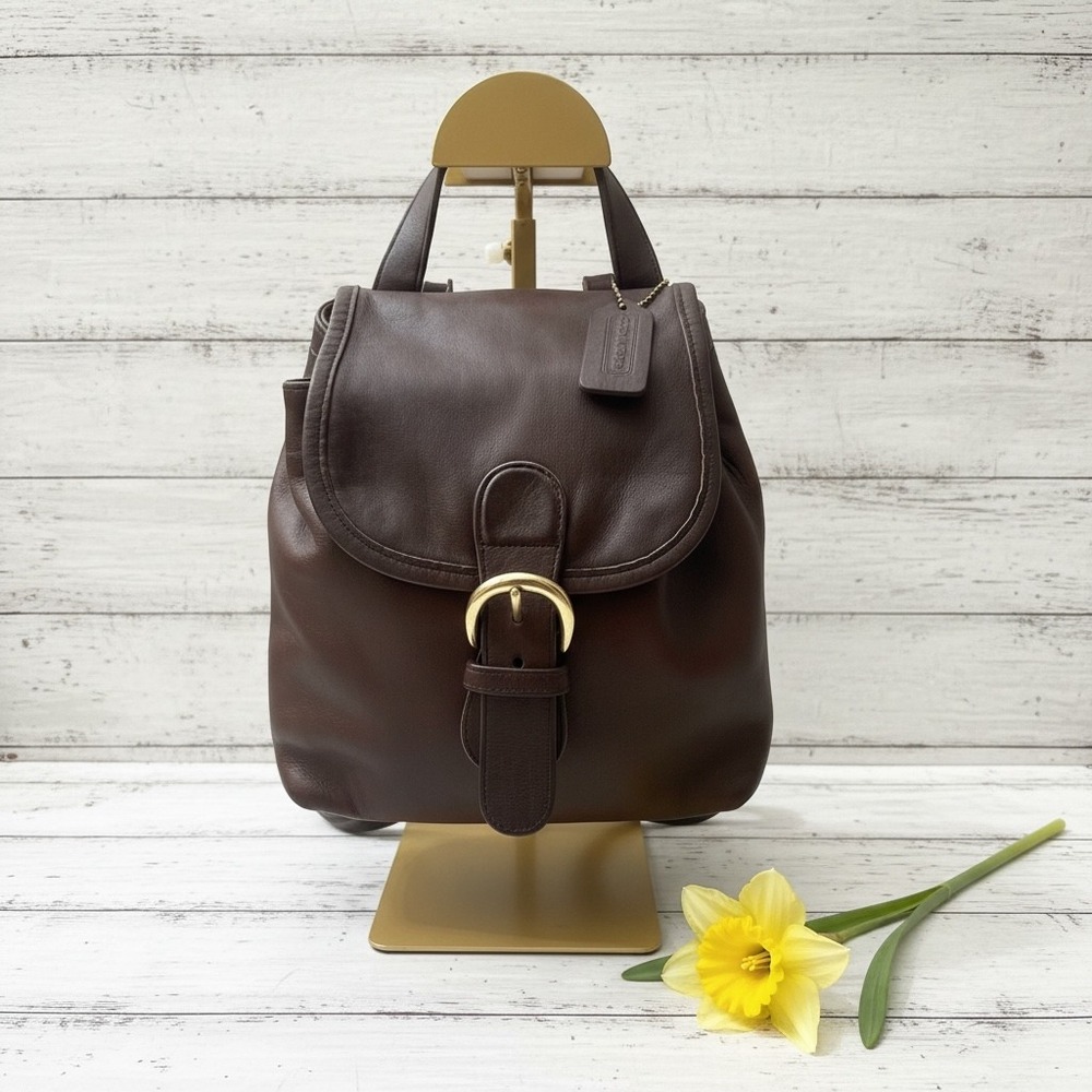 Vintage Coach Brown Leather Mini‎ Backpack USA Made Buckle Flap Bag